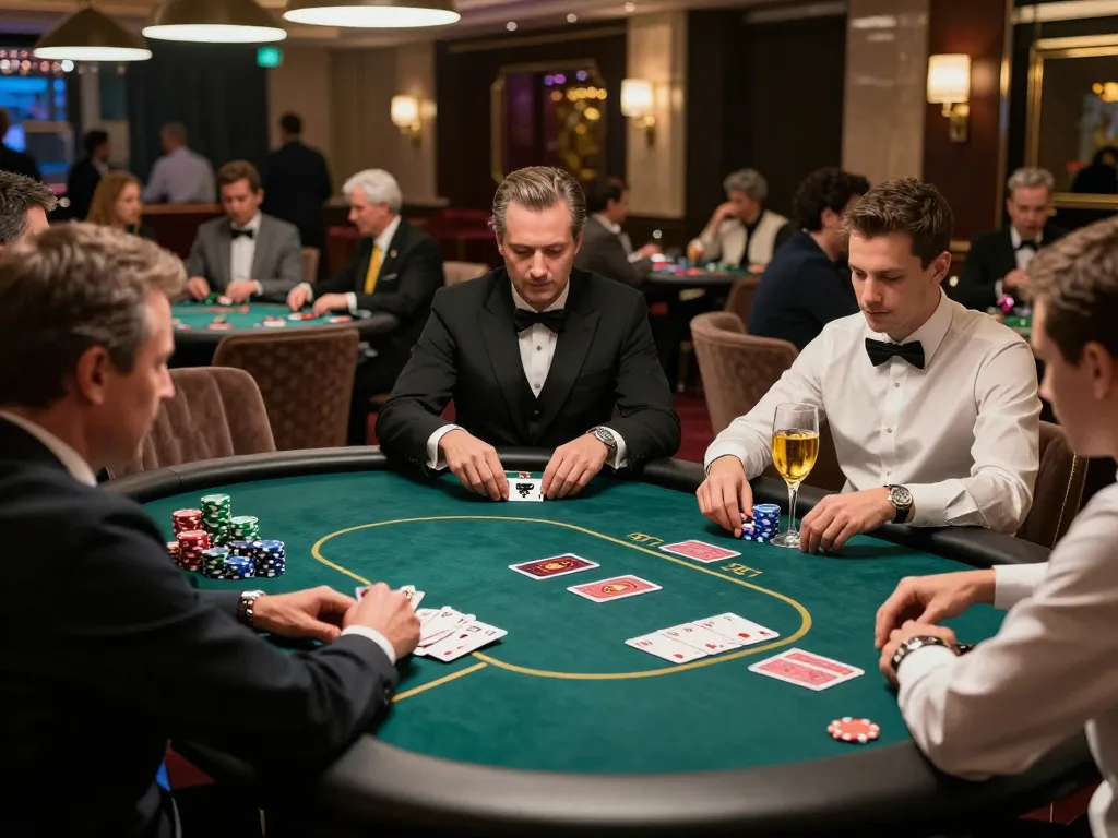 keonhacai players strategizing at an upscale poker table in a luxury casino