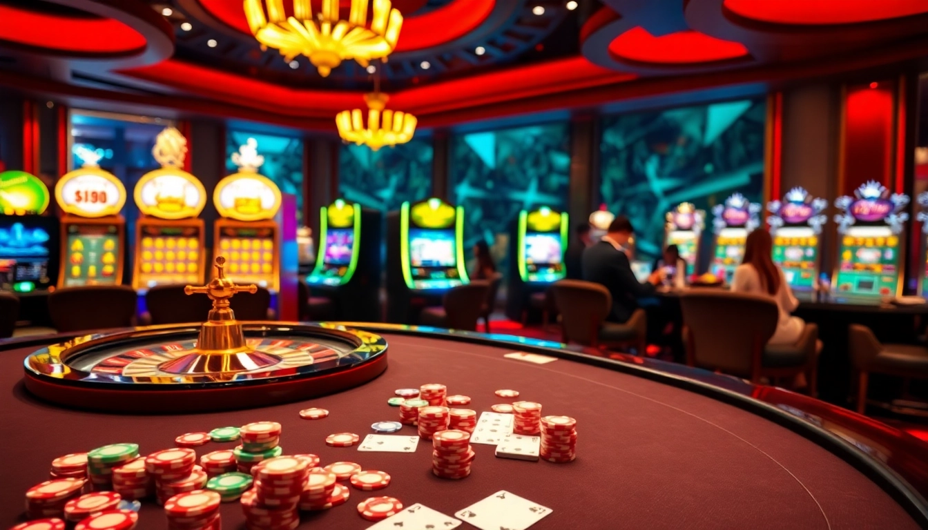 Engaging gaming scene at trang chủ 789f featuring a luxurious poker table and roulette.