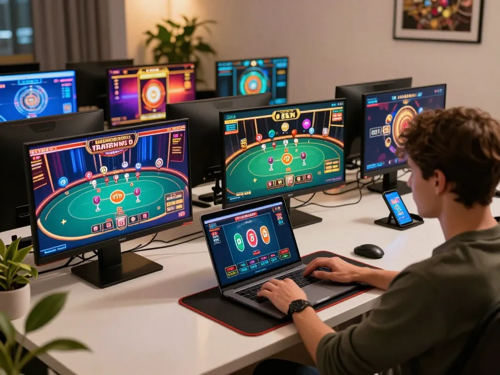 Engaged user accessing TRANG CHỦ KKWIN on laptop for immersive online gaming experience