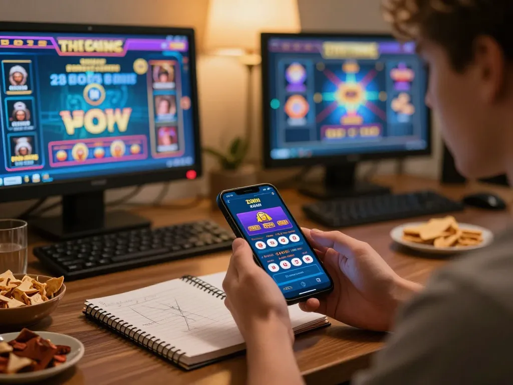 Player enjoying fun game strategies on the 23Win app during home gambling session.