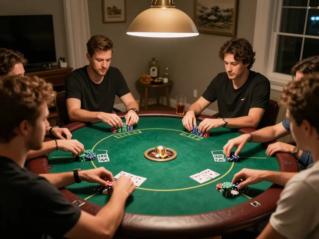 Players engaged in a friendly Texas Hold'em game, showcasing the excitement of sunwin poker night.