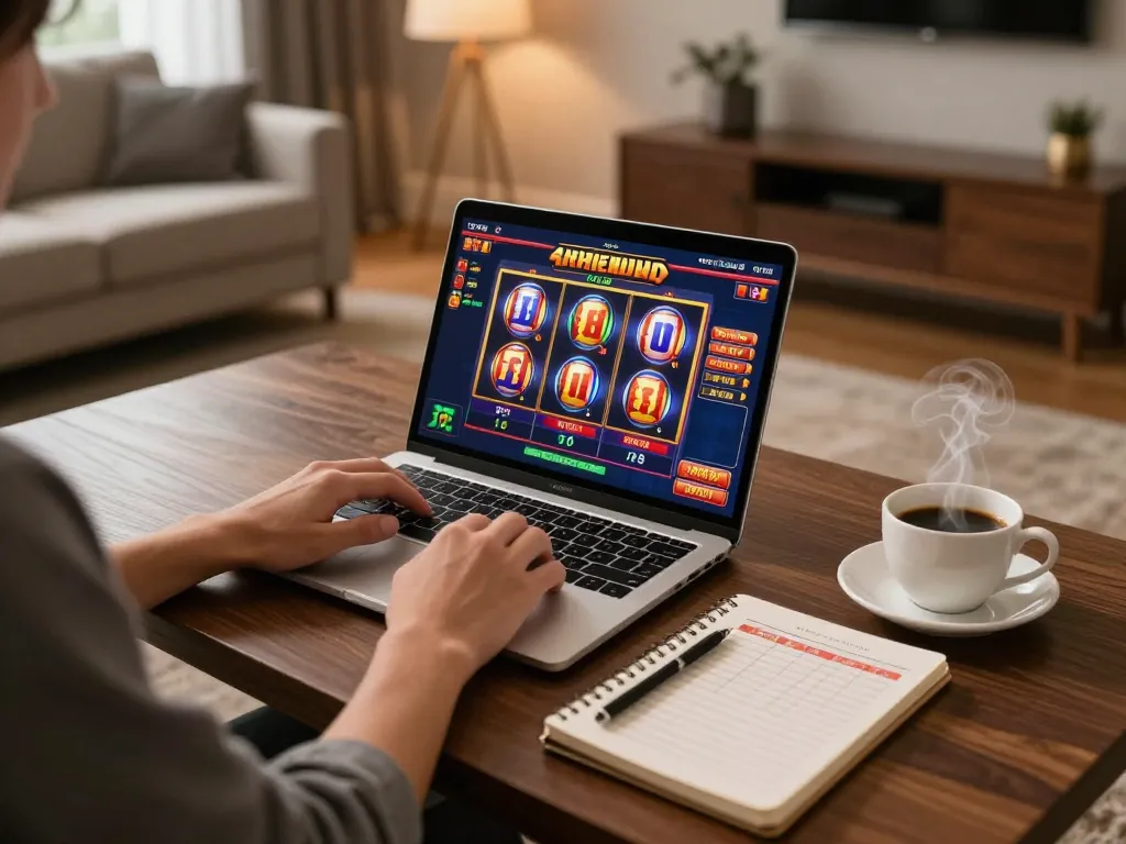 Engage in thrilling gameplay at luckywin trang chủ using your laptop in a cozy room setting.