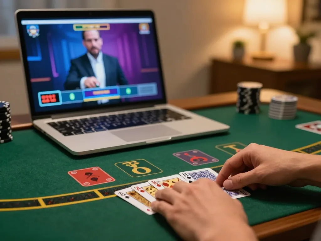Engaging online blackjack game at home, showcasing 88xx gaming strategy in action