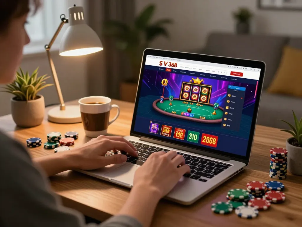 Engaging online gaming scene showcasing SV 368 casino interface on a laptop.