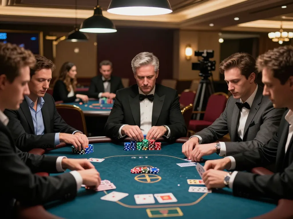 Watch players engage in high-stakes poker at an upscale casino showcasing 789 win excitement.