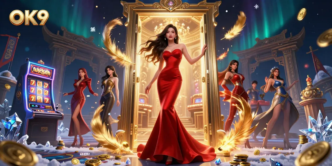 Experience the excitement of OK9 with this vibrant digital casino illustration showcasing dynamic gaming elements.