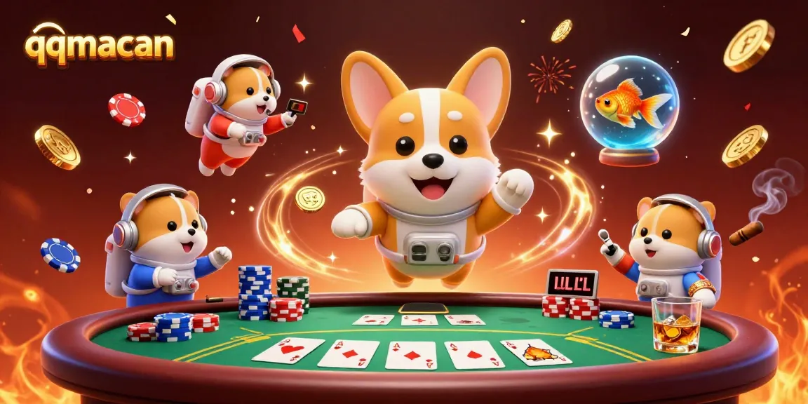 Engage with qqmacan's thrilling space casino experience featuring colorful poker chips and unique characters.