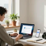 WPS Download in a sleek home office setup with modern tech and bright lighting