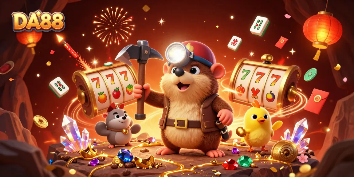 Engage with the thrilling DA88 gaming experience amidst vibrant slot reels and festive elements.