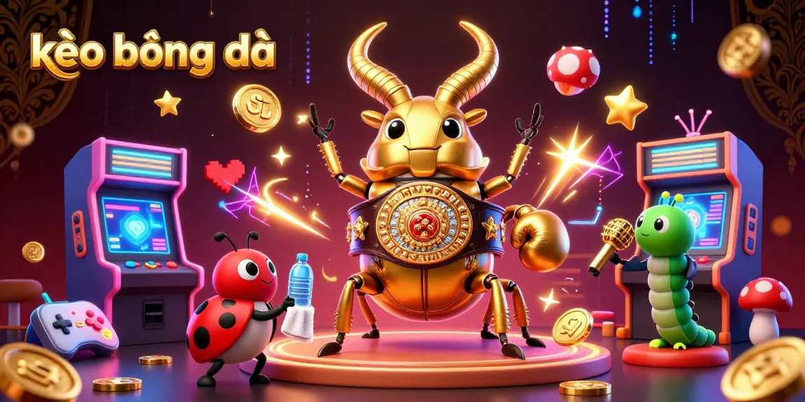 Capture the excitement of kèo bóng đá with illustrated beetle champions in a vibrant digital casino