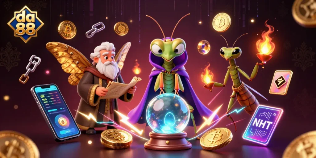 Experience the vibrant da 88 crypto casino scene with mystical characters and blockchain elements